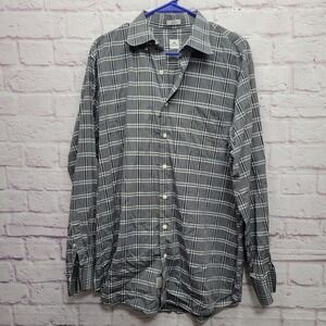 Peter Millar Gray Plaid Button Shirt Men L Preppy Classic Business Travel Casual